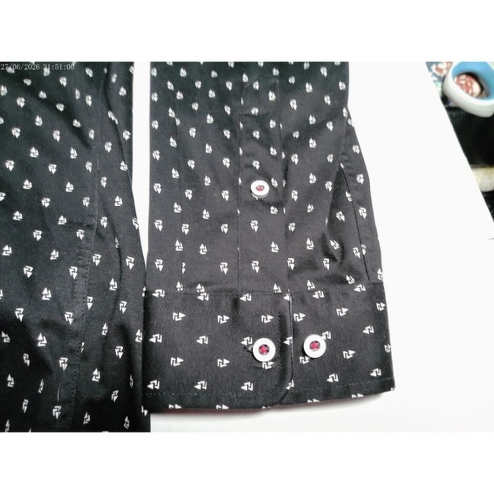 Buttercloth Mens 2XL Regular Fit Long Sleeve Button Shirt Black Print MC0016 - Picture 4 of 7